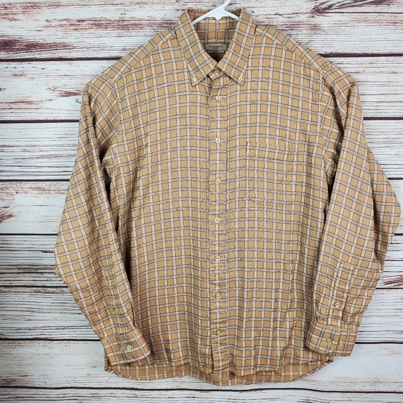 Burberry London Mens Large Tan Plaid Long Sleeve Button Down Dress Shirt    #128 - Picture 1 of 11